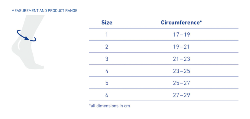 MalleoTrain S Ankle Support size chart