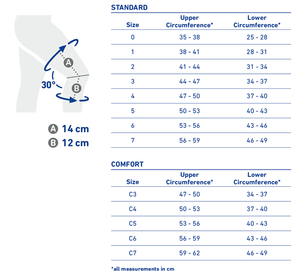 GenuTrain Knee Brace size chart