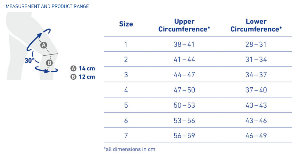GenuTrain S Knee Support size chart