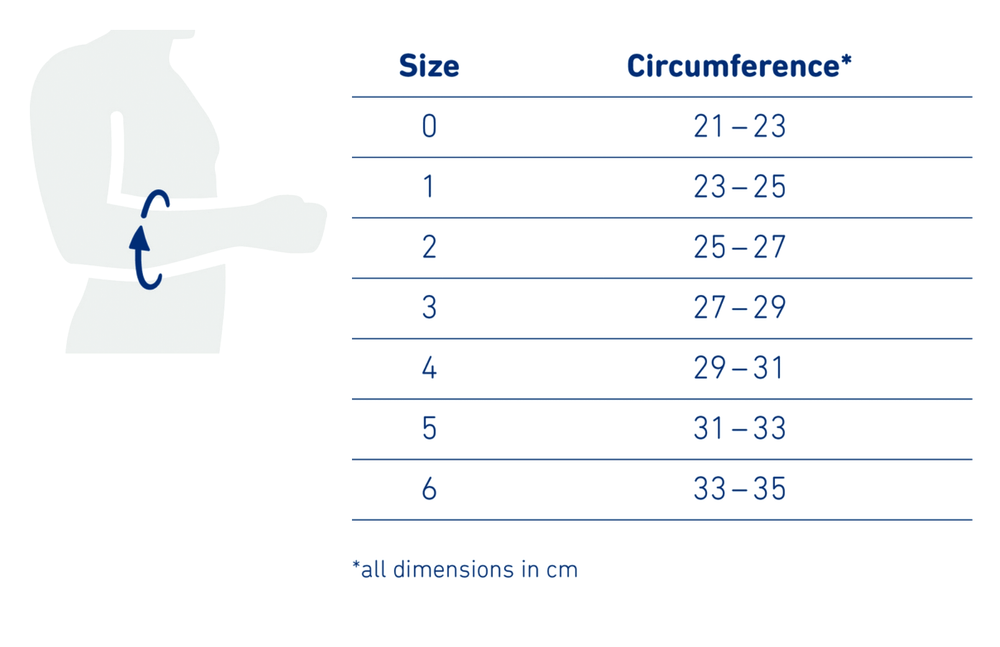 EpiTrain Elbow Support size chart