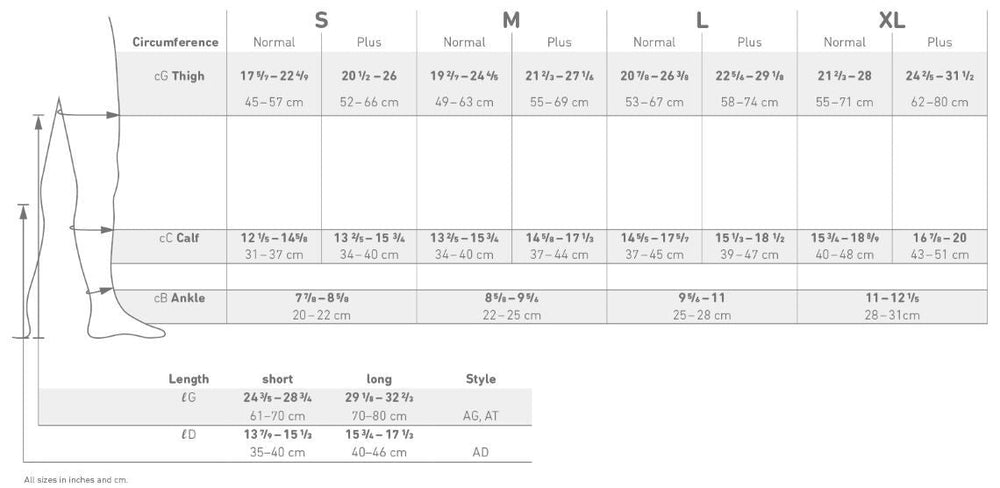VenoTrain soft - Knee High - AD size chart